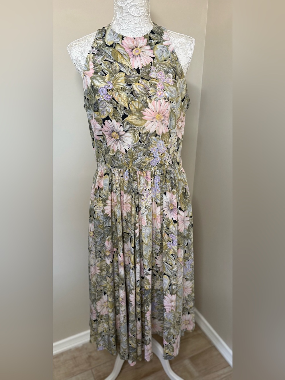 Vintage Robbie Bee Floral Maxi Dress Sleeveless Pockets Cottagecore 11/12